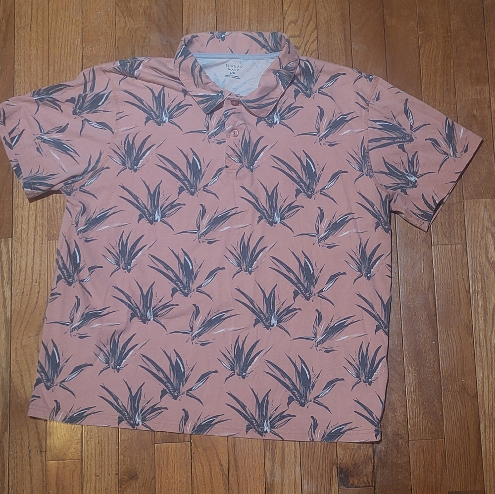 Thread & Supply Salmon and Grey Patterned‎ Polo Shirt